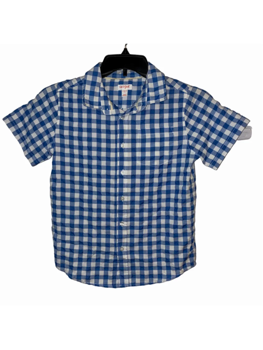 Boys Cat & Jack Blue White Gingham Button Down Shirt Size 10